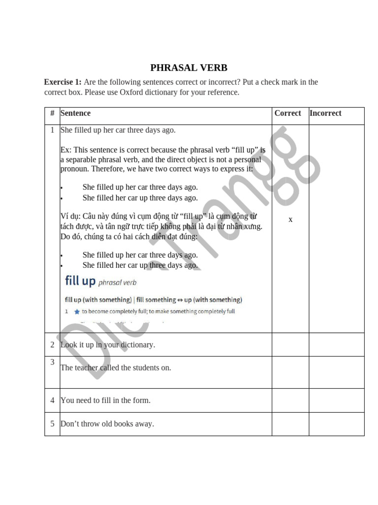 Phrasal Verbs Exercises and Examples | PDF