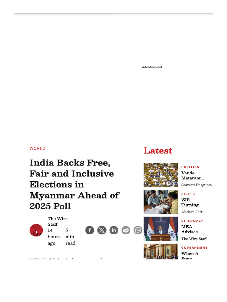 India Backs Free, Fair and Inclusive Elections in Myanmar Ahead of 2025 ...