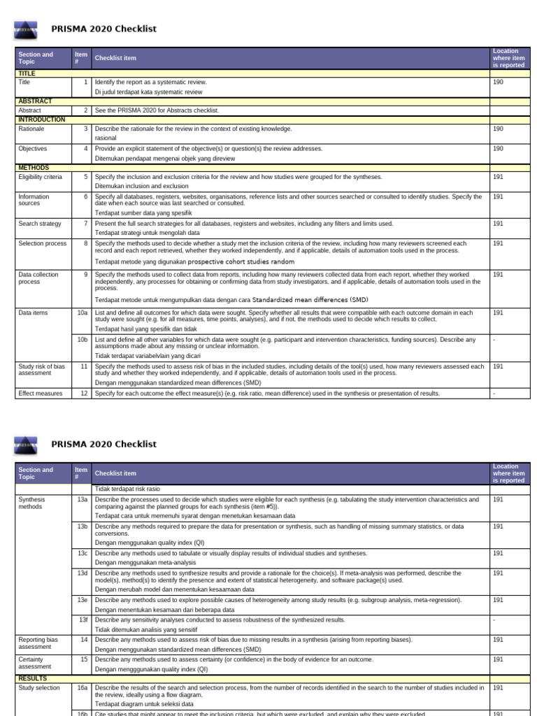 PRISMA 2020 Systematic Review Checklist | PDF | Systematic Review ...