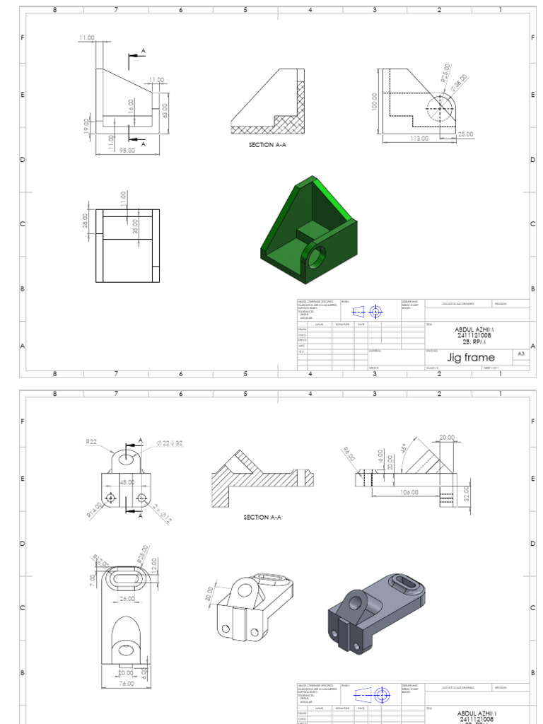 Technical Drawing for Jig Frame and Bracket | PDF