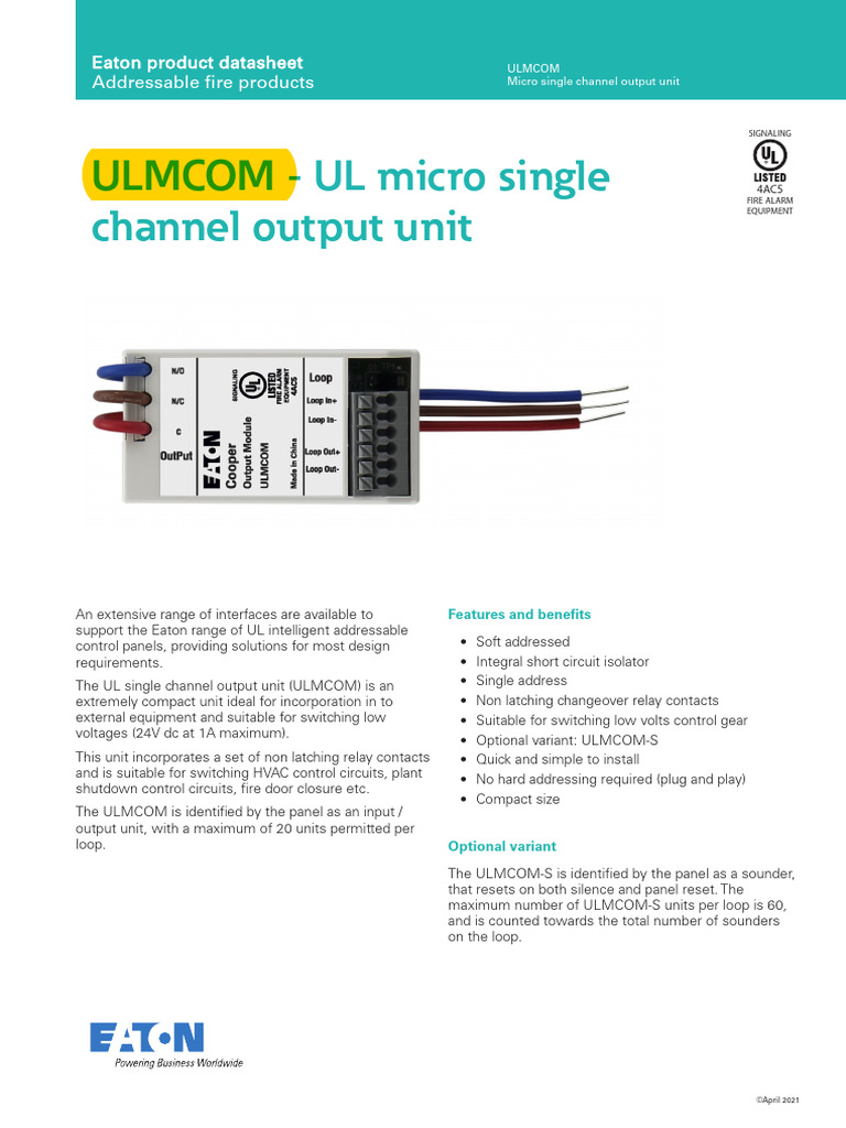 Eaton ULMCOM Micro Output Unit Datasheet | PDF | Relay | Electrical ...