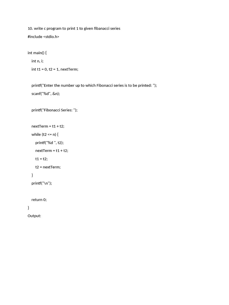 Print Fibonacci Series in C | PDF