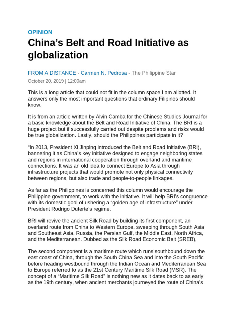 China's Belt and Road Initiative Explained | PDF | China | World Politics