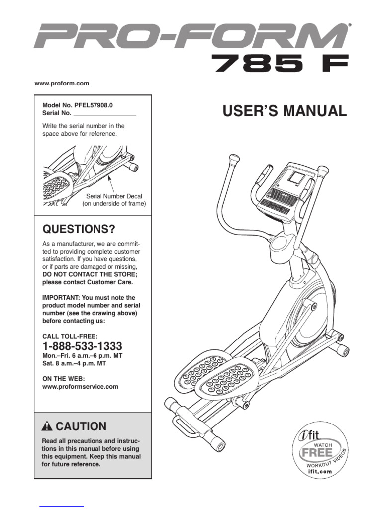 ProForm 785 F Elliptical User Manual | PDF | Heart Rate | Screw