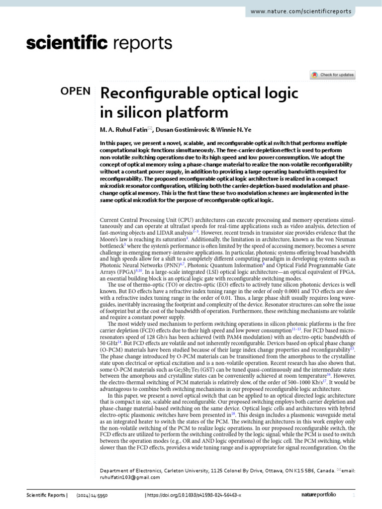 Reconfigurable Optical Logic in Silicon Platform | PDF | P–N Junction ...