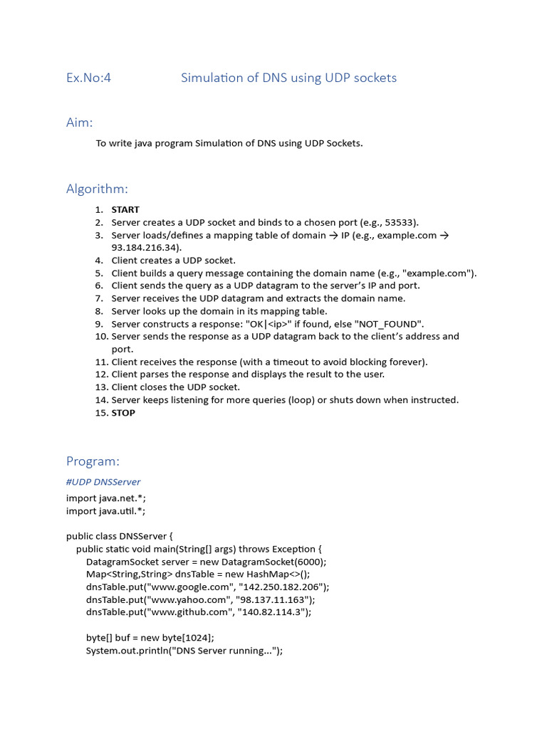 DNS Simulation with UDP Sockets in Java | PDF | Computer Network ...