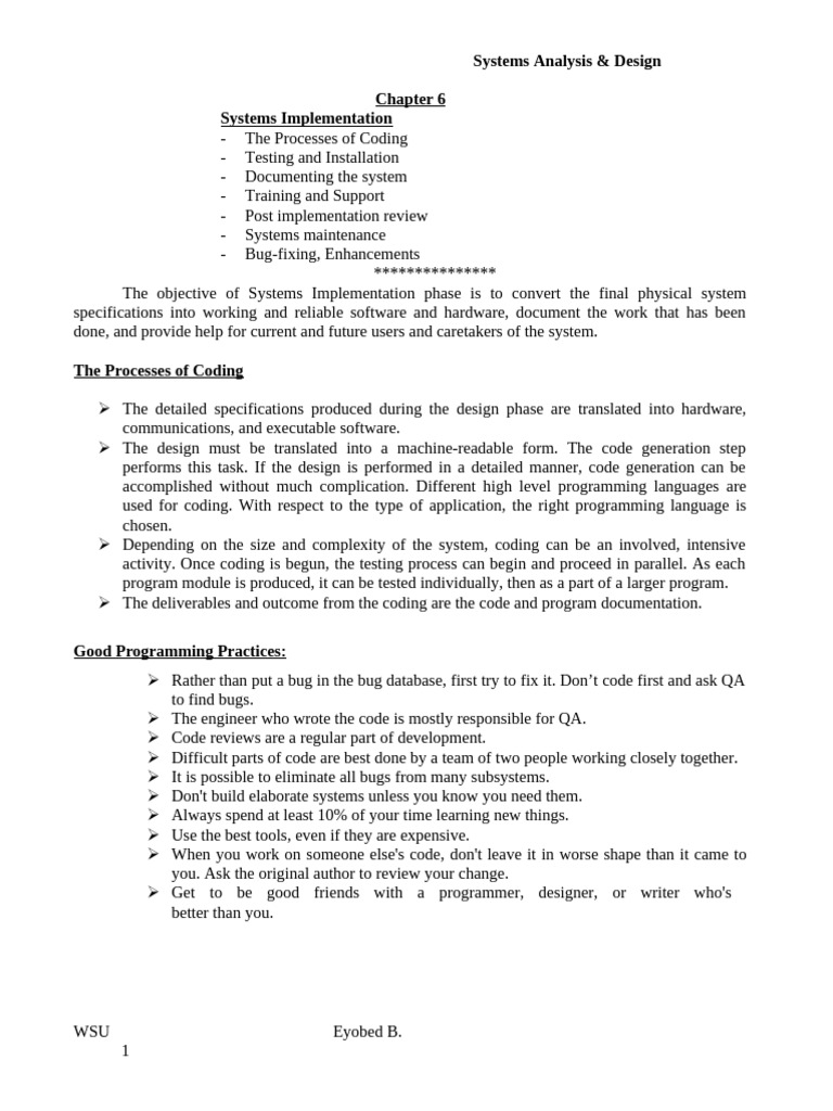 Systems Implementation: Coding & Testing Guide | PDF | Software Testing ...