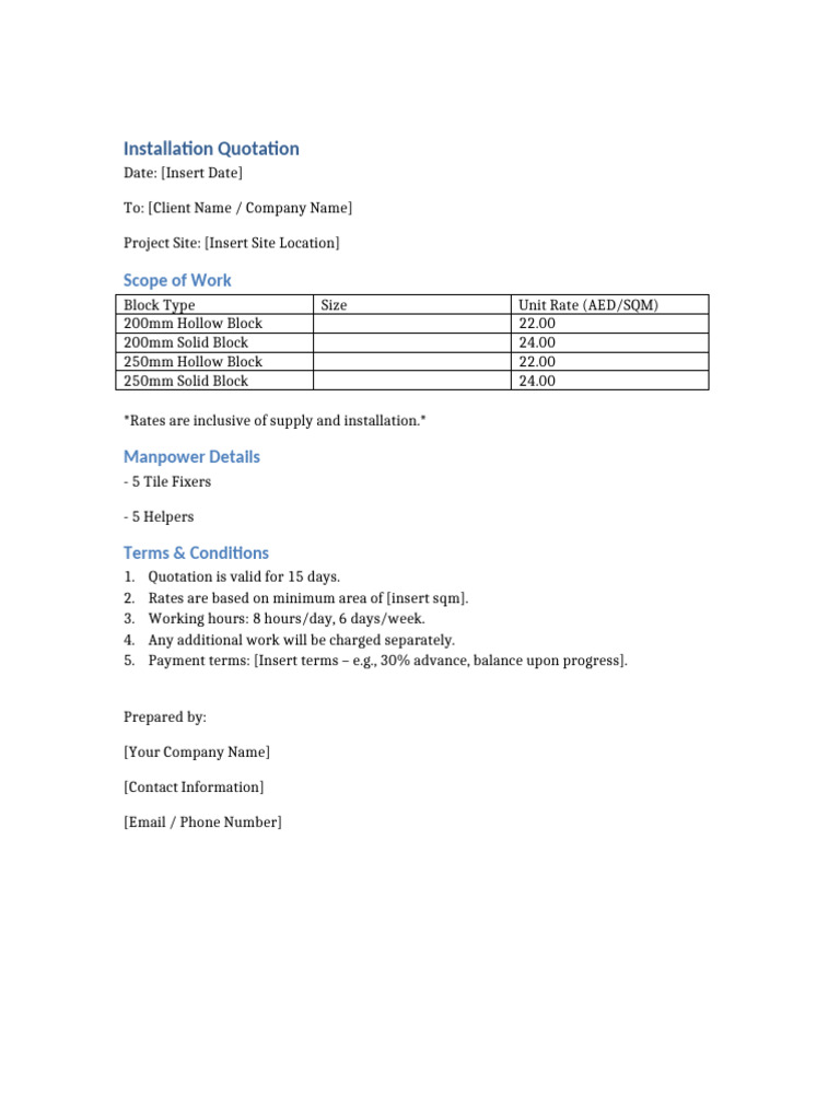 Block Installation Quotation Details | PDF
