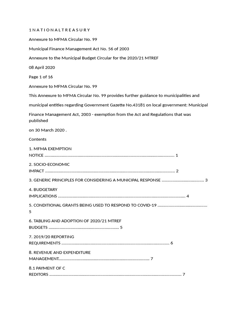 MFMA Circular 99: COVID-19 Budget Guidance | PDF | Tariff | Budget