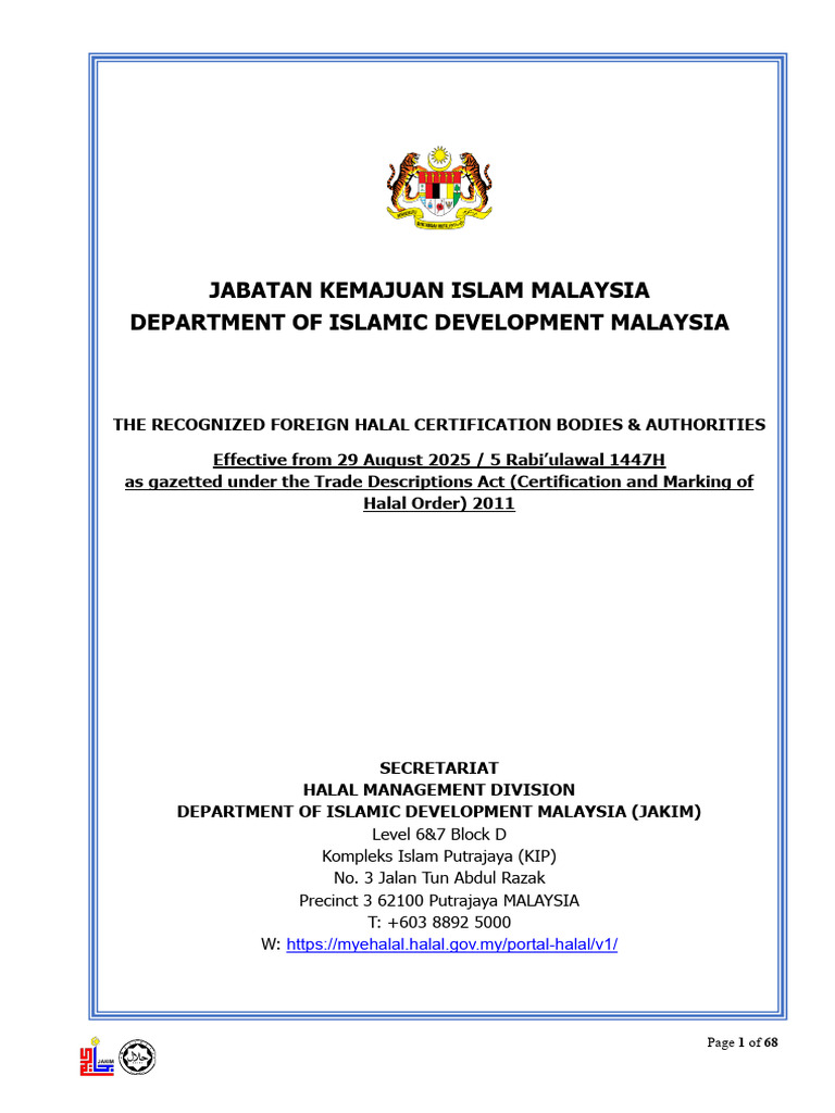 Foreign Halal Certification Bodies List | PDF