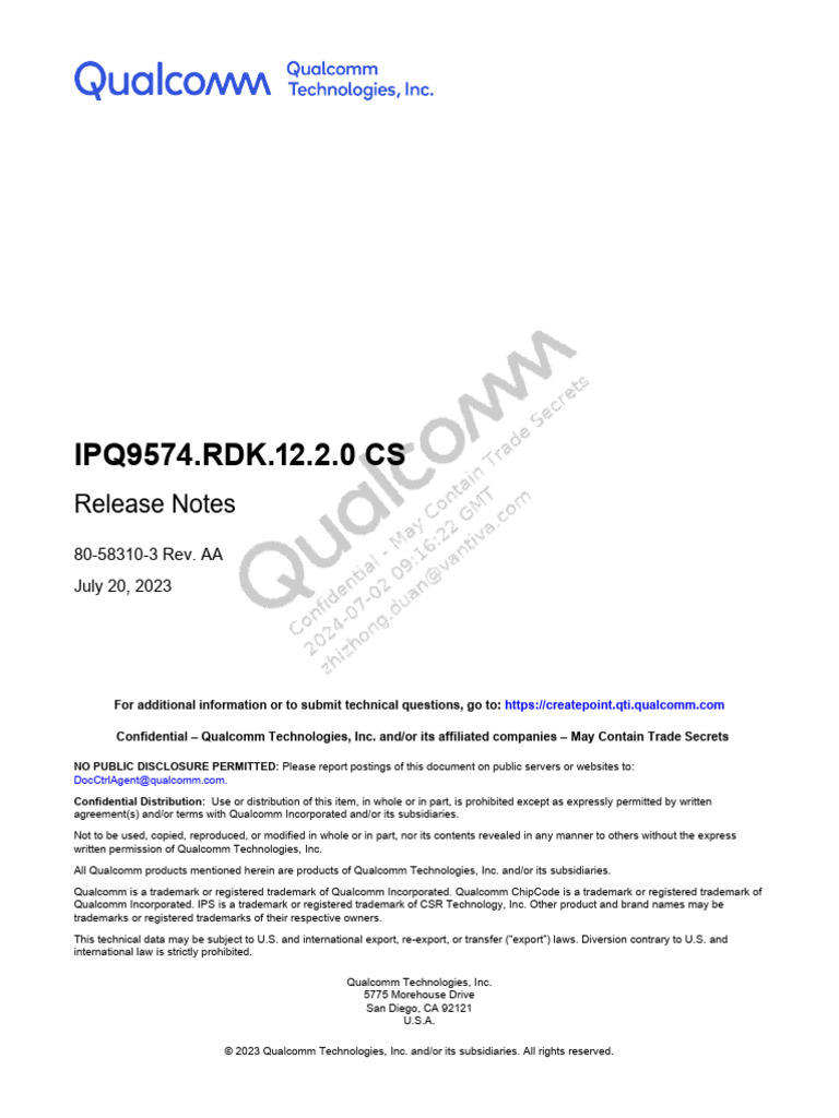 IPQ9574.RDK.12.2.0 CS Release Notes | PDF | Ieee 802.11 | Flash Memory