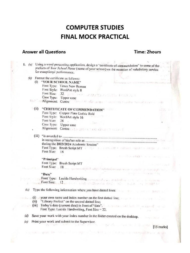 Ss3 Computer Studies Mock Prac 2025 | PDF