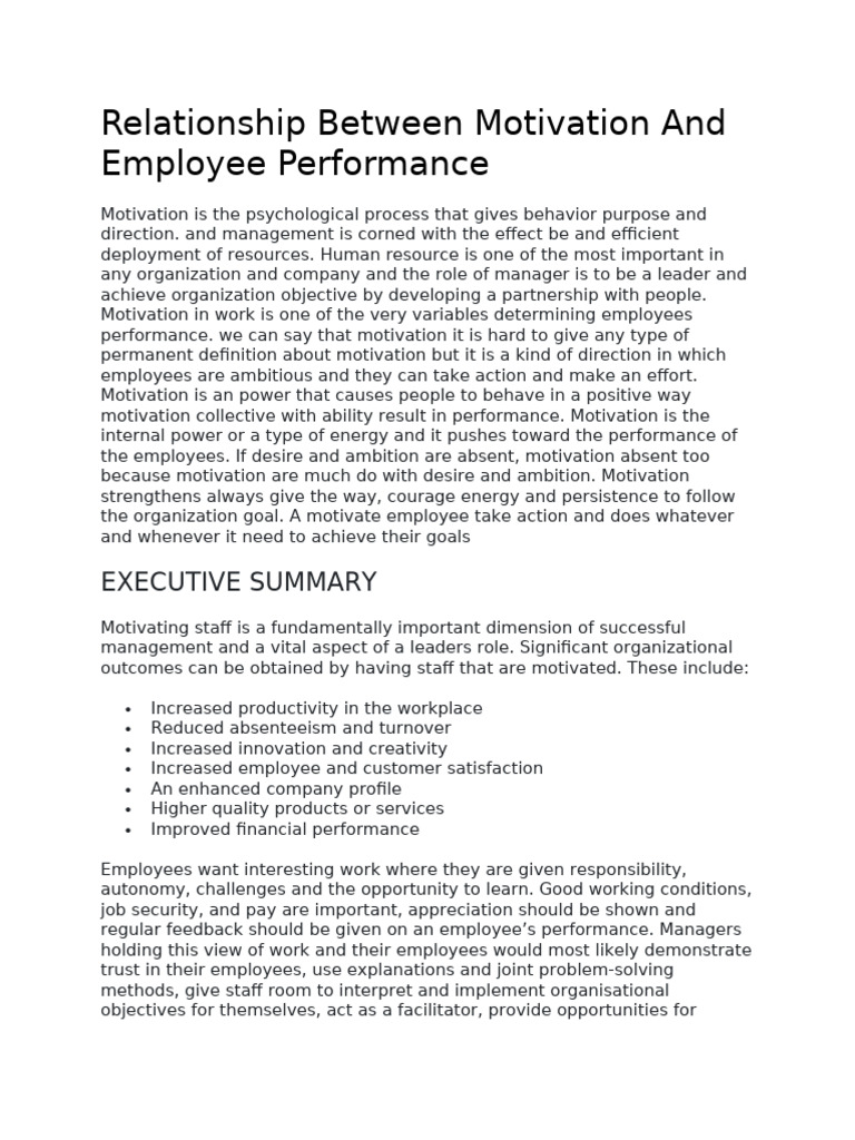 Relationship Between Motivation and Employee Performance | PDF ...