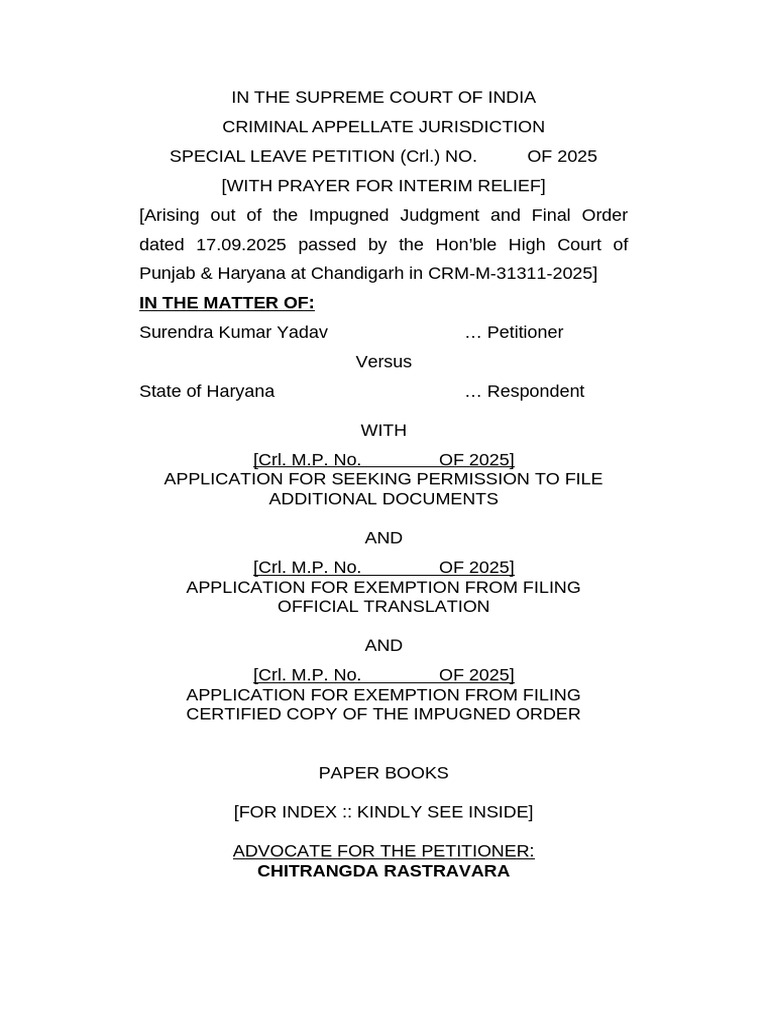 Supreme Court Special Leave Petition 2025 | PDF | Bail | Supreme Court ...