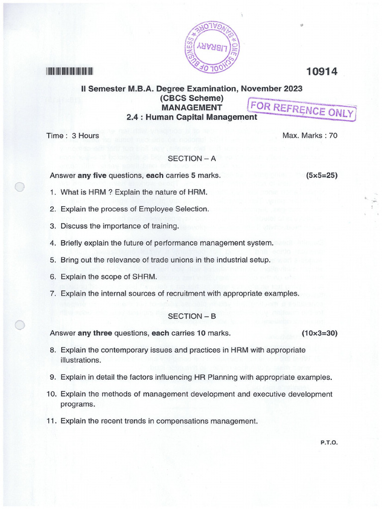 2023 - PYQ - Human Capital Management | PDF