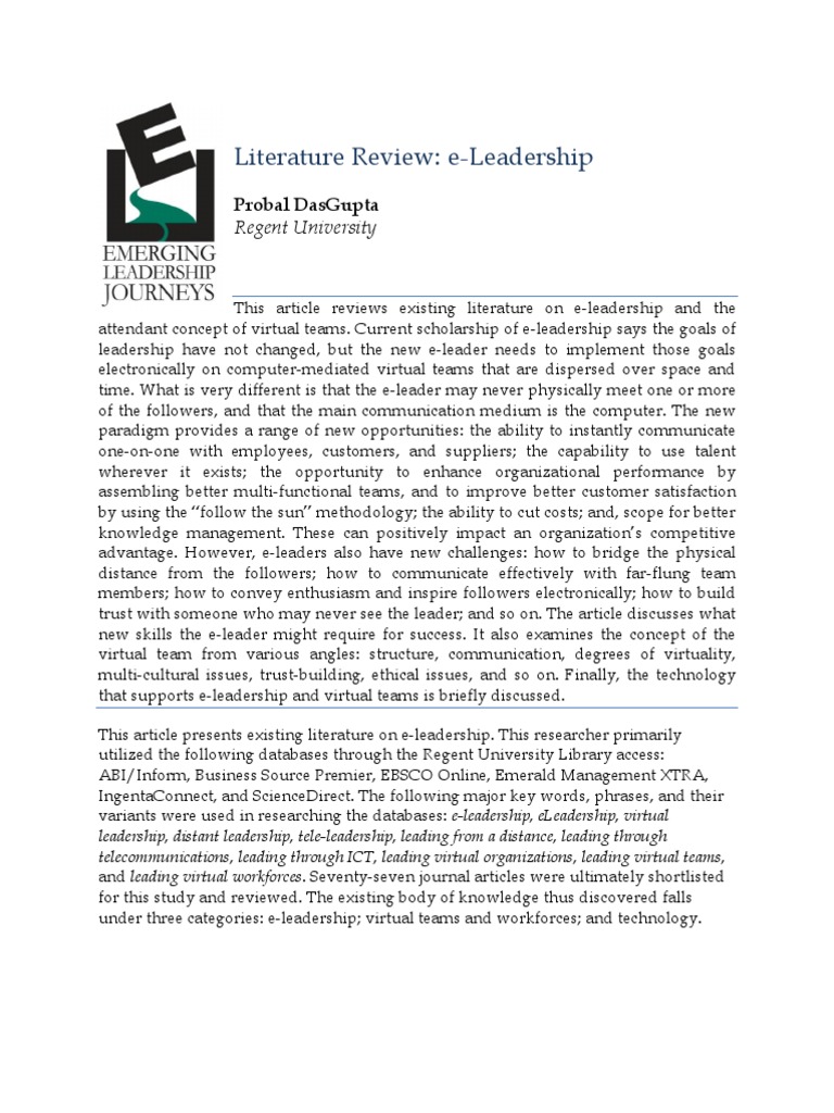 Eleadership Literature Review Leadership Leadership & Mentoring
