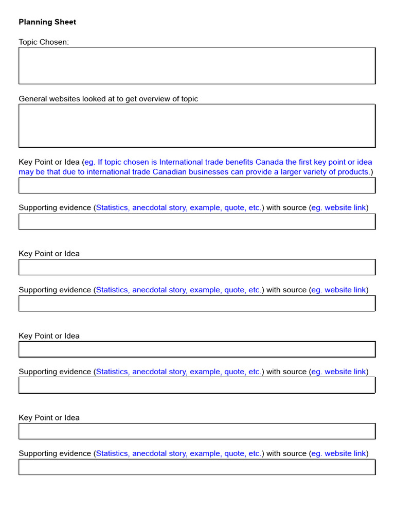 8.1 Planning Sheet | PDF
