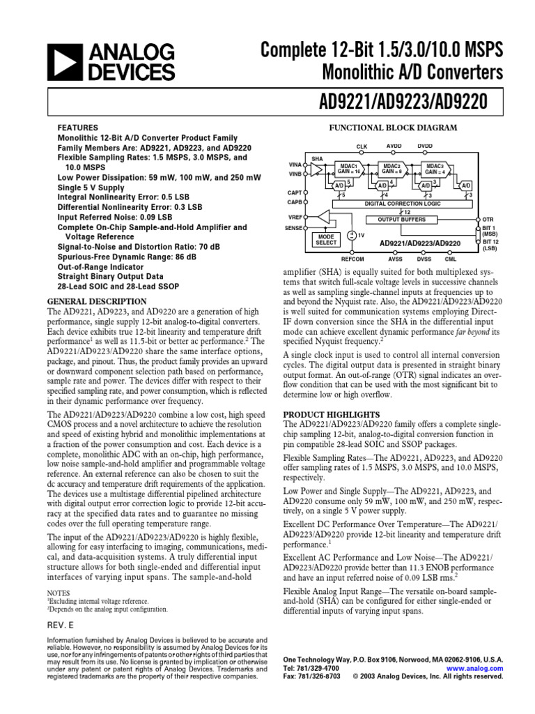 AD9221_9223_9220 | PDF | Analog To Digital Converter | Electrical ...