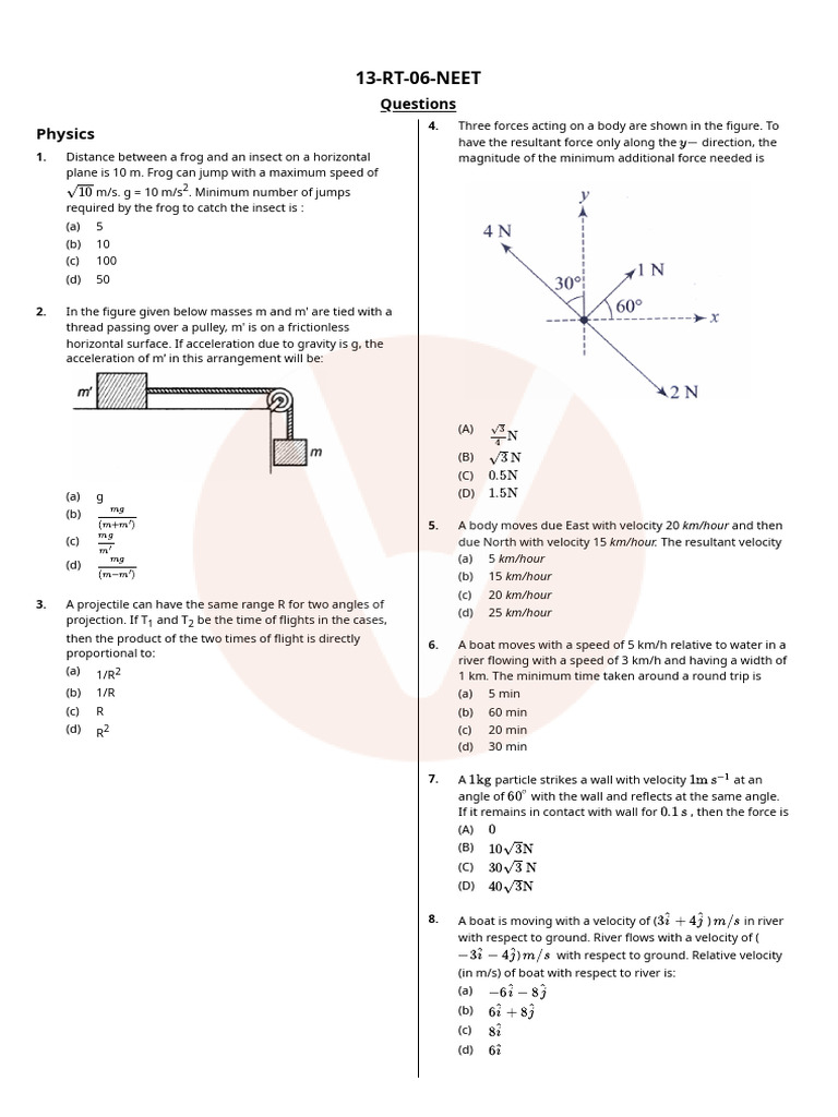 NEET Physics Questions and Solutions | PDF | Force | Acceleration
