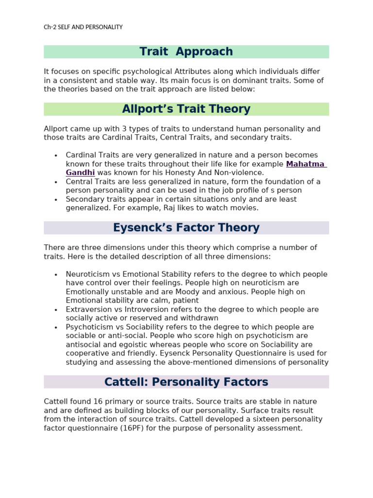 Understanding Personality Theories and Traits | PDF | Psychoanalysis ...