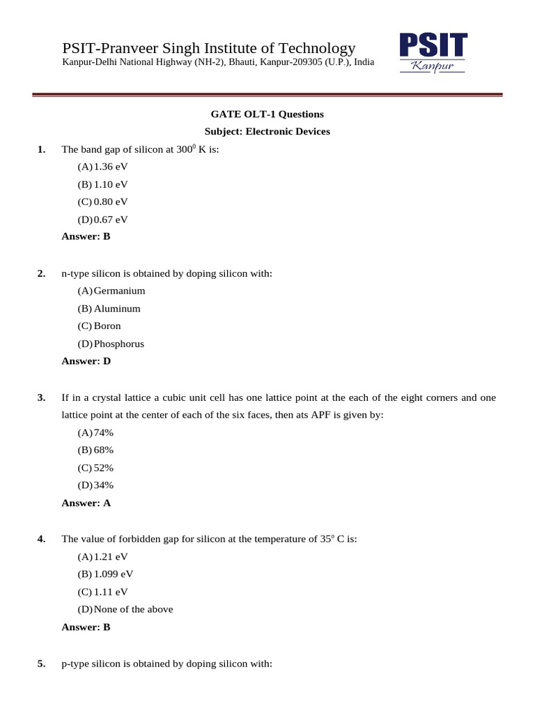 Gate Olt-1 Questions Edc | PDF | Doping (Semiconductor) | Semiconductors