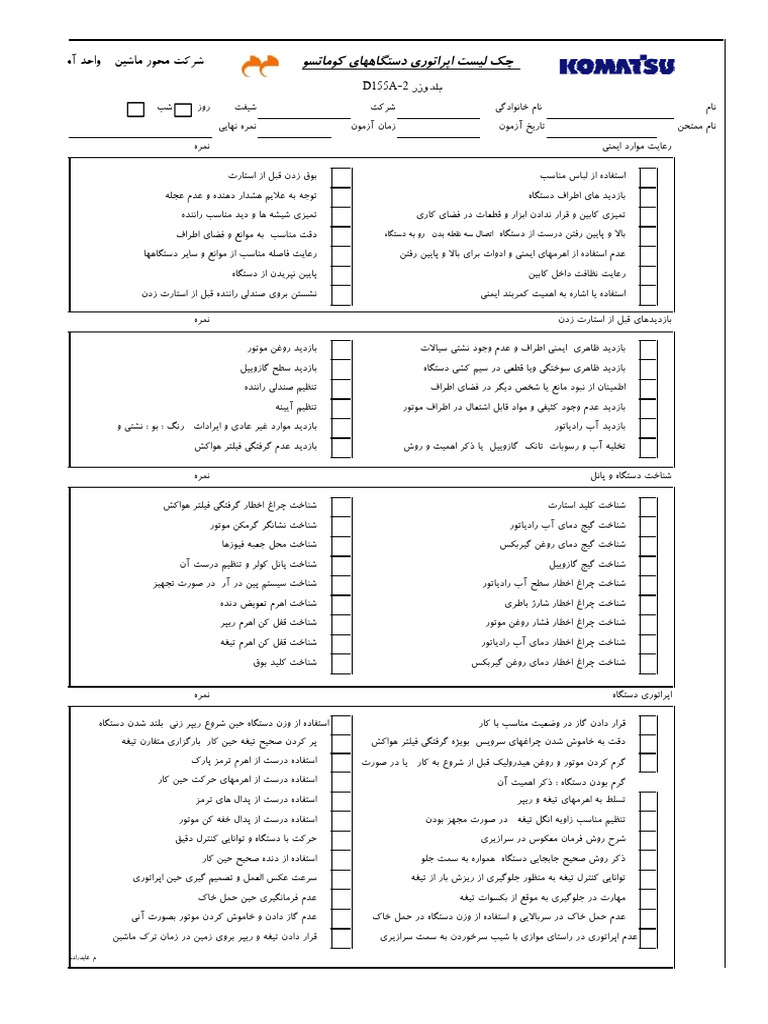 D155A-2 Operation Checklist | PDF