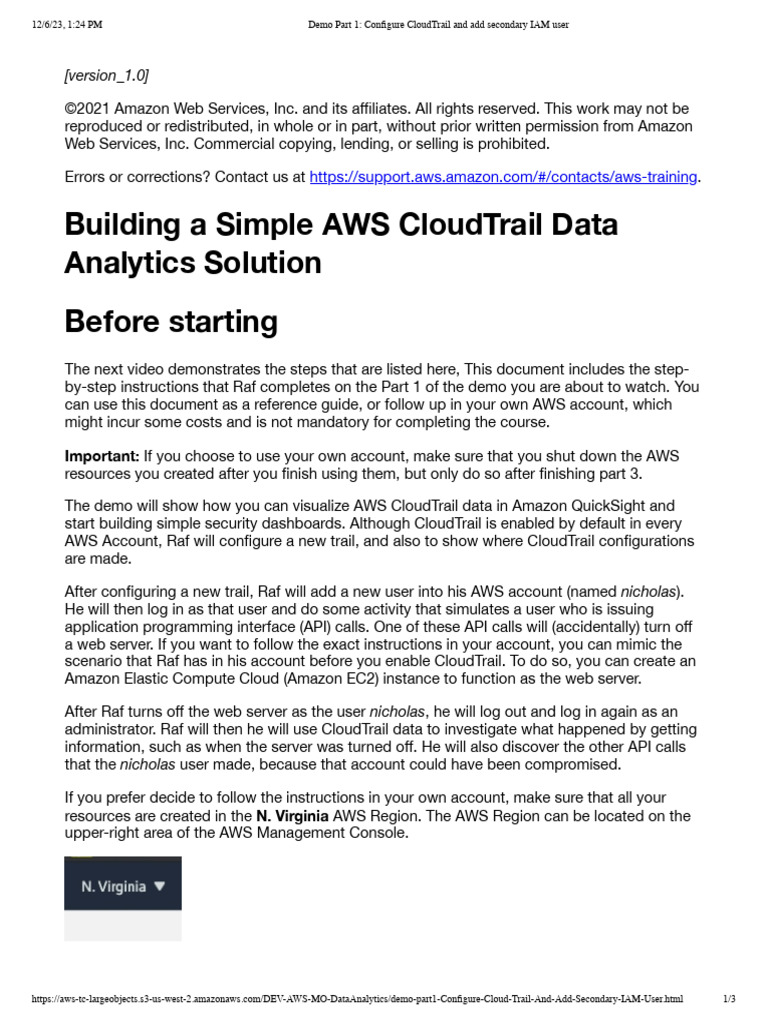 Configure CloudTrail & IAM User Setup | PDF | Amazon Web Services ...