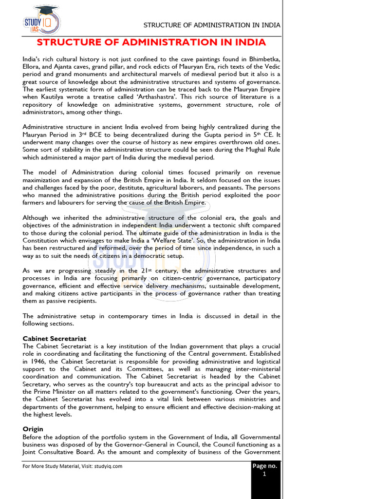 Structure of Administration in India | PDF | Governance | Government