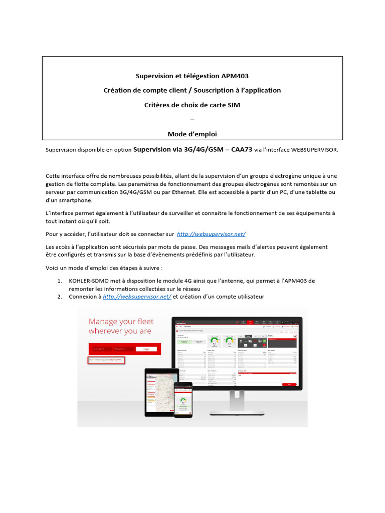 Supervision APM403 : Guide d'utilisation et forfaits | PDF | GSM | 4G