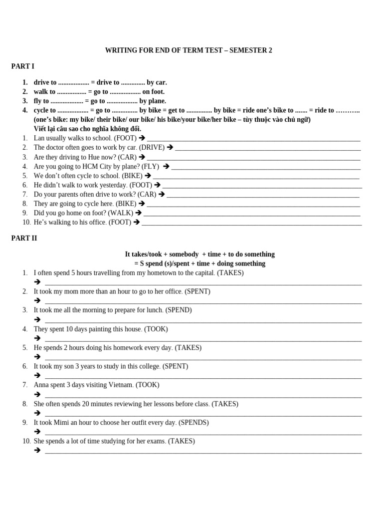 Writing For End of Term Test | PDF | Transport