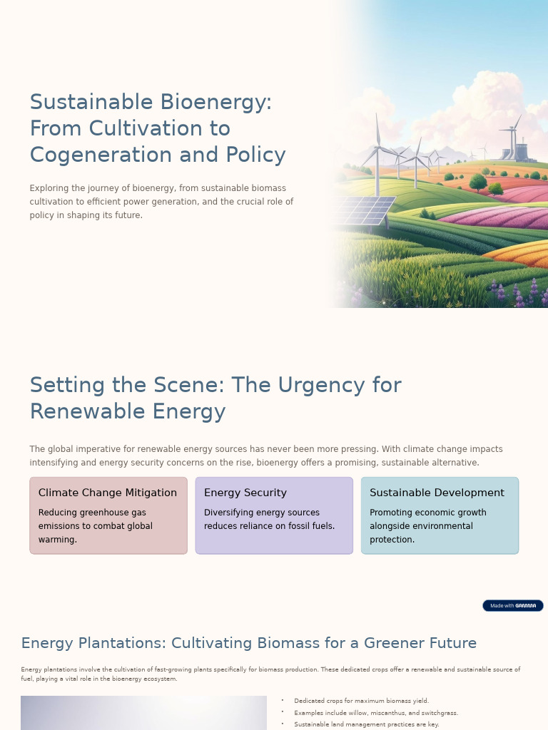 Sustainable Bioenergy From Cultivation To Cogeneration and Policy | PDF ...