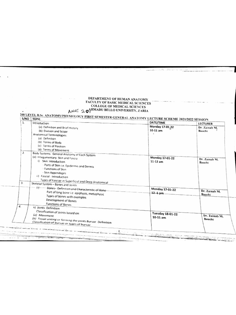 Intro-To-Anat Course Outline | PDF