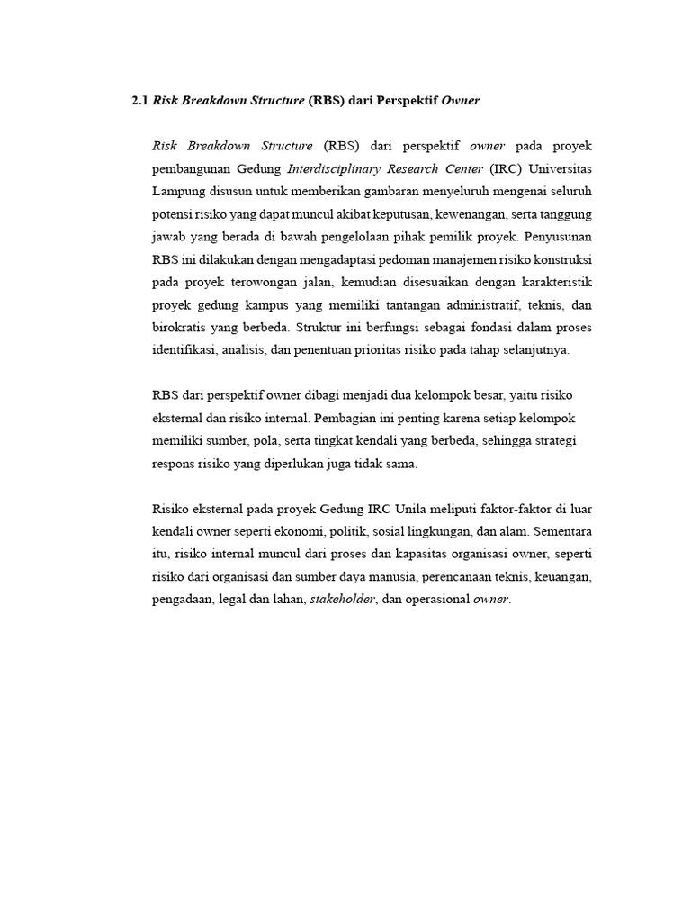 RBS dan Analisis Risiko Proyek Gedung IRC | PDF