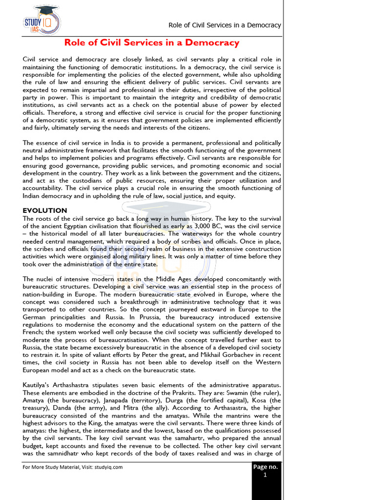 Role of Civil Services in Democracy | PDF | Bureaucracy | Civil Service