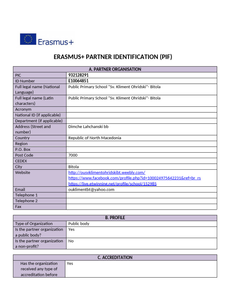 Erasmus+ Partner Profile: Bitola School | PDF