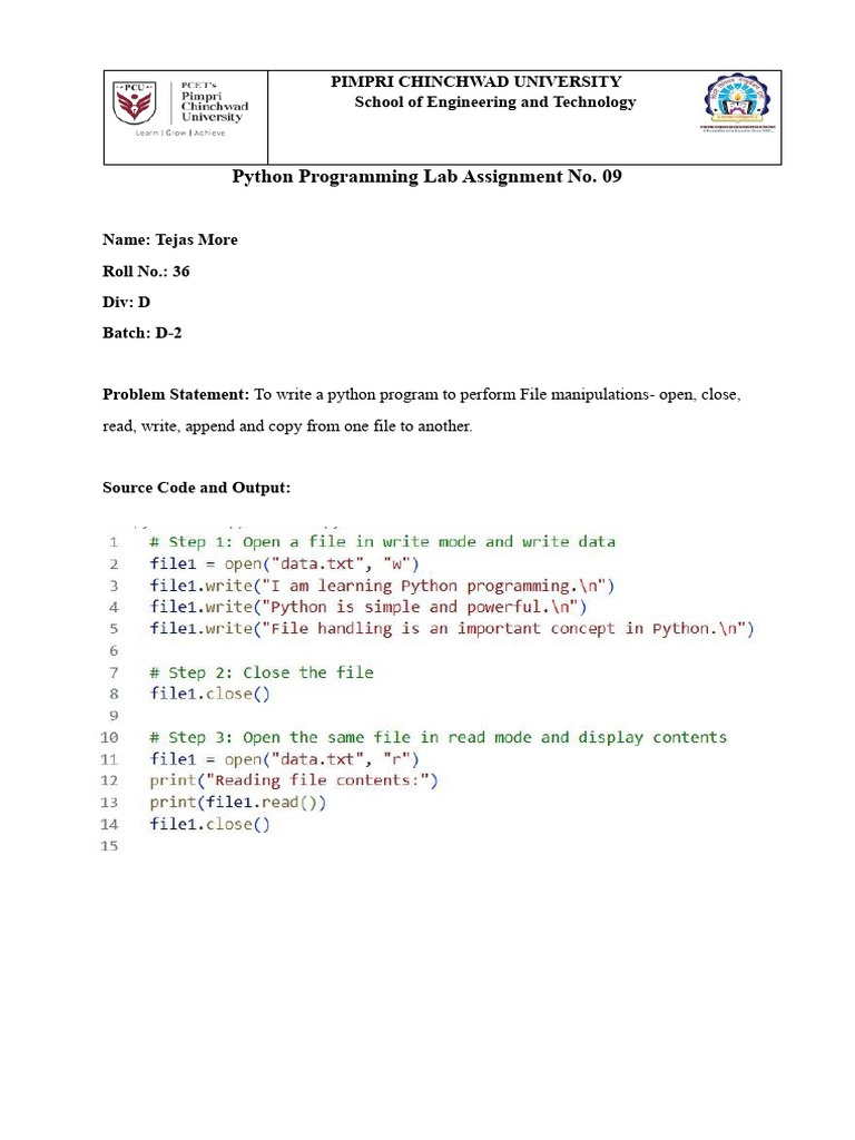 PY LAB 9 Tejas_merged | PDF | Python (Programming Language ...