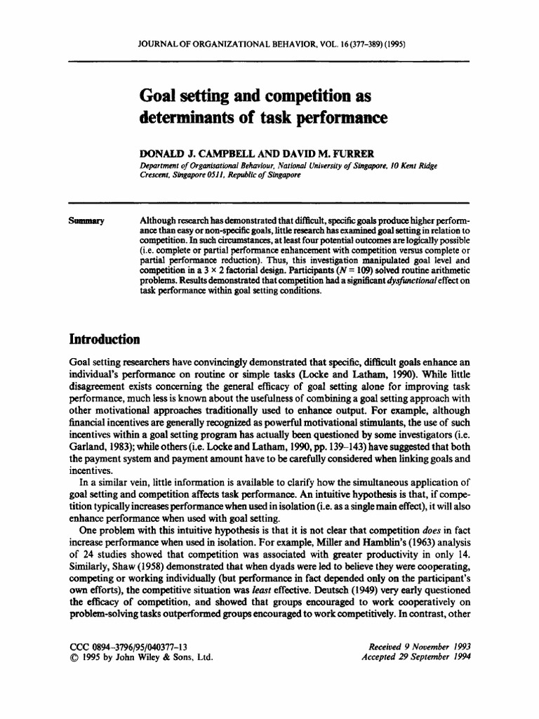 Goal Setting and Competition Effects on Performance | PDF | Goal ...