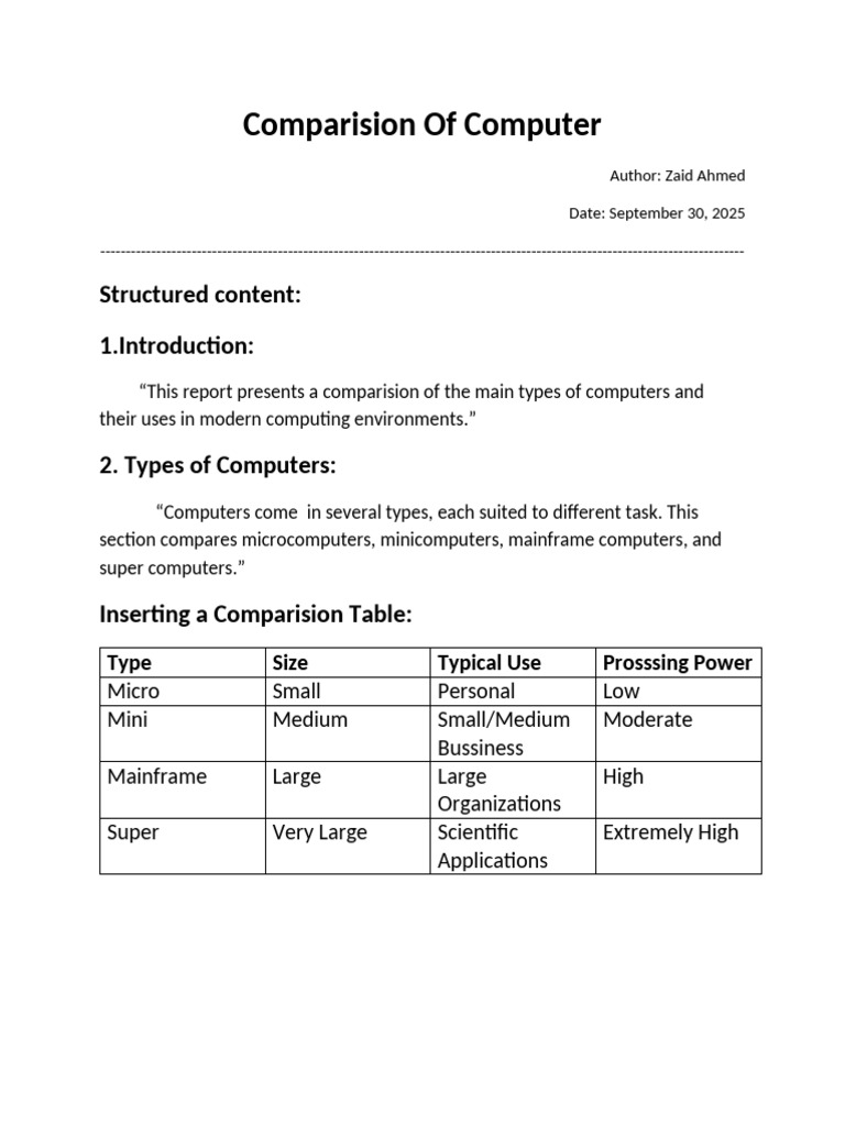 Types of Computers Comparison Guide | PDF