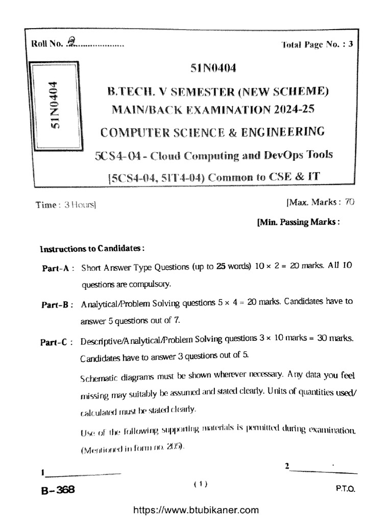 Btech Cs It 5 Sem Cloud Computing and Devlops Tools 51n0404 2025 | PDF