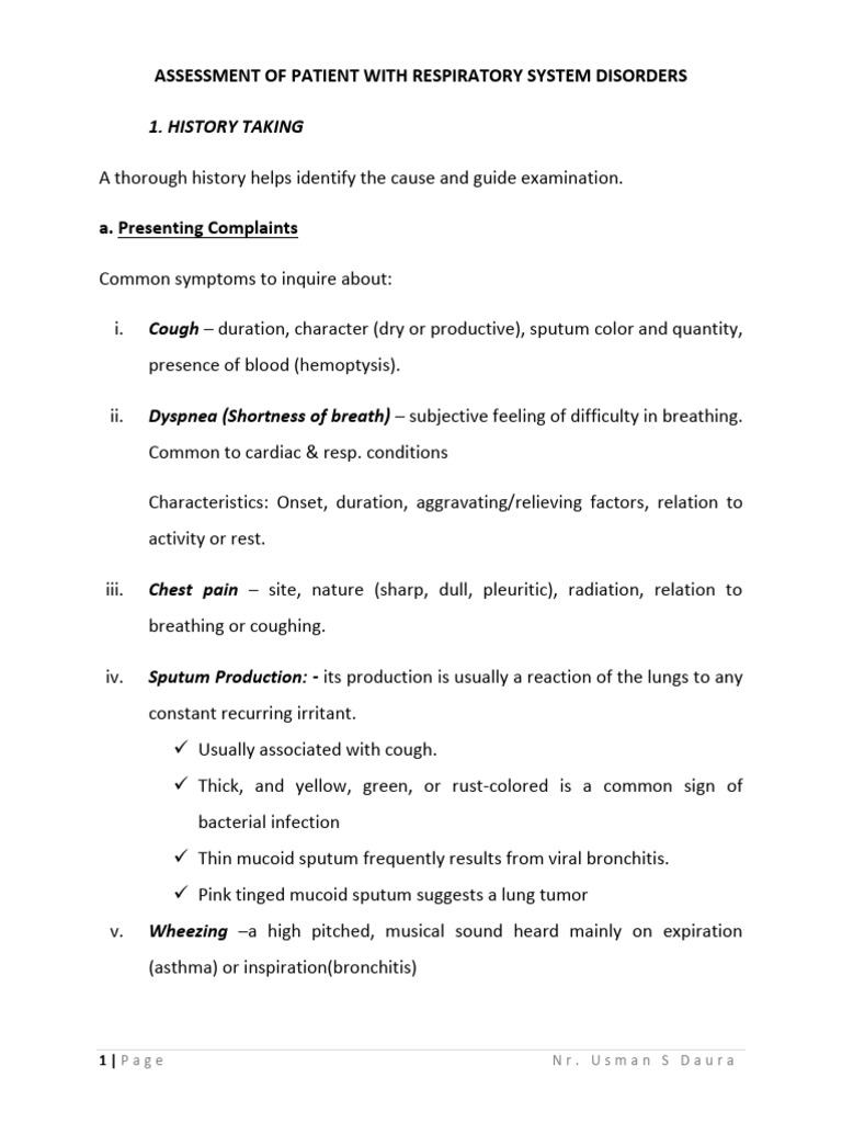 Respiratory System Assessment Guide | PDF | Respiratory Tract | Cough