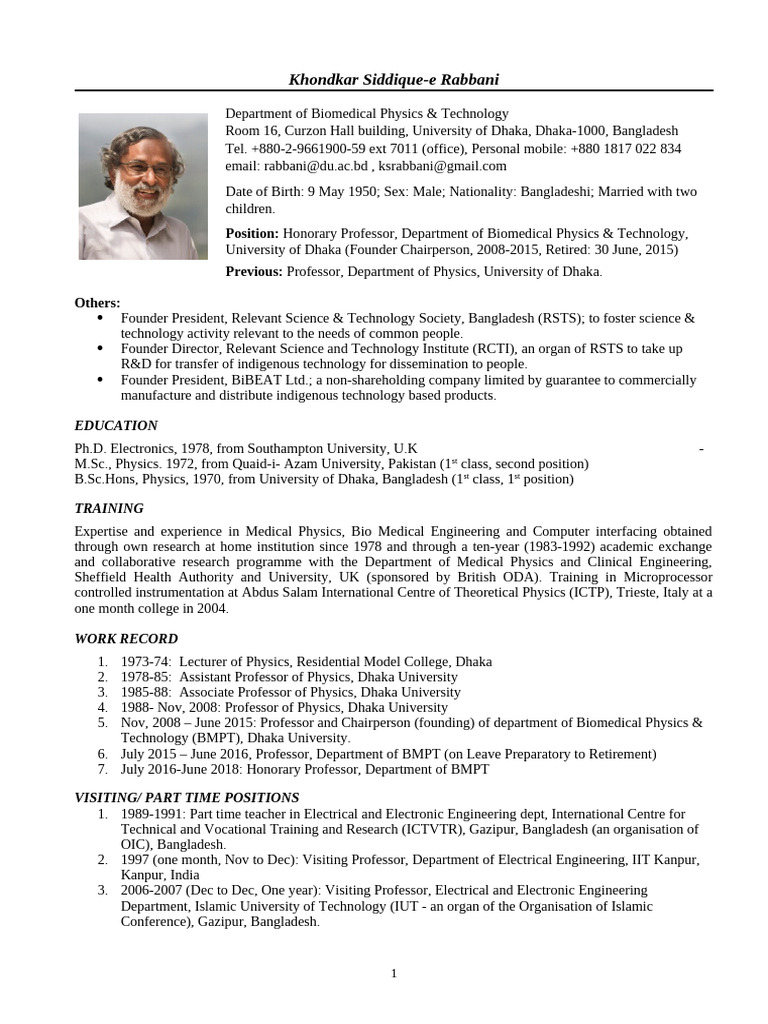 Rabbani - CV With Paper List - Aug-2019 | PDF | Medical Physics