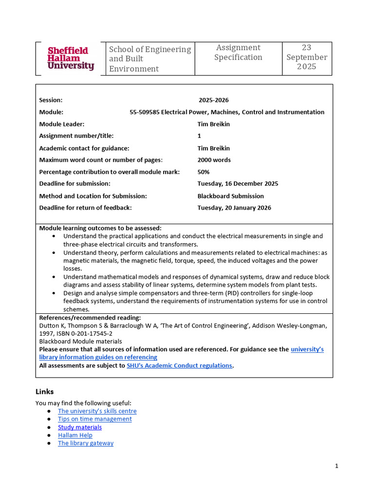 Electrical Power and Control Systems Assignment | PDF | Control Theory ...