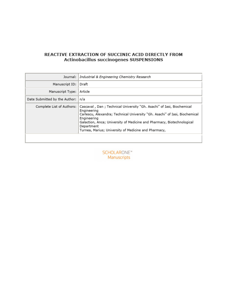 Reactive Extraction of Succinic Acid | PDF | Acid | Viscosity