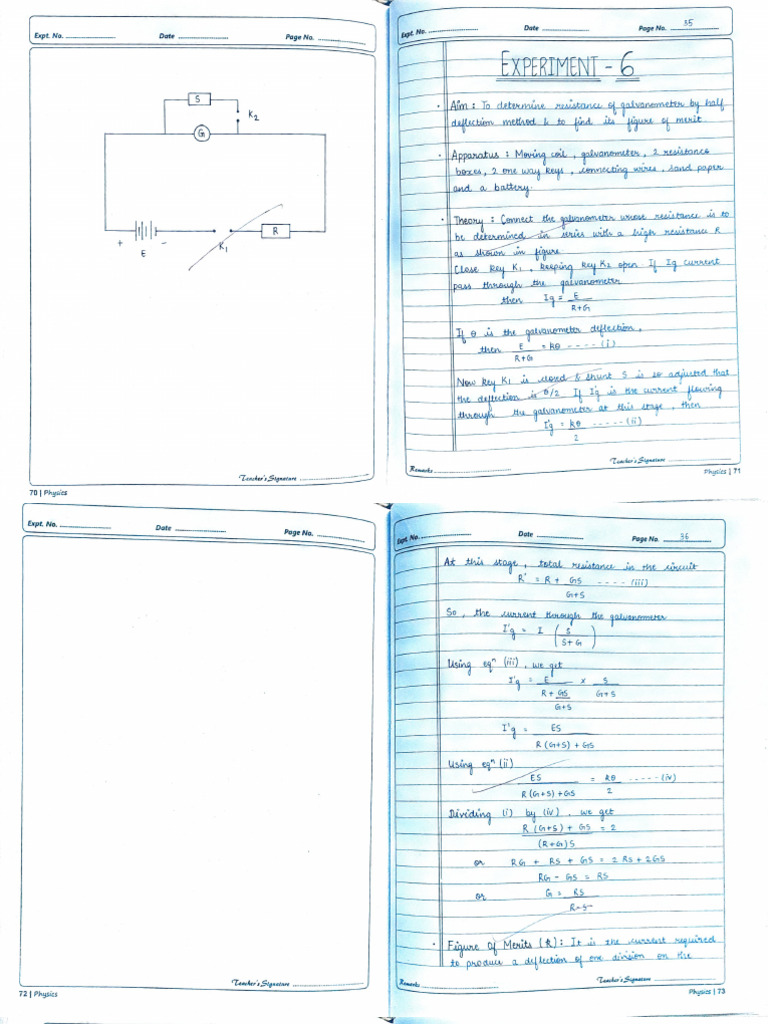 Galvanometer Experiment Analysis | PDF