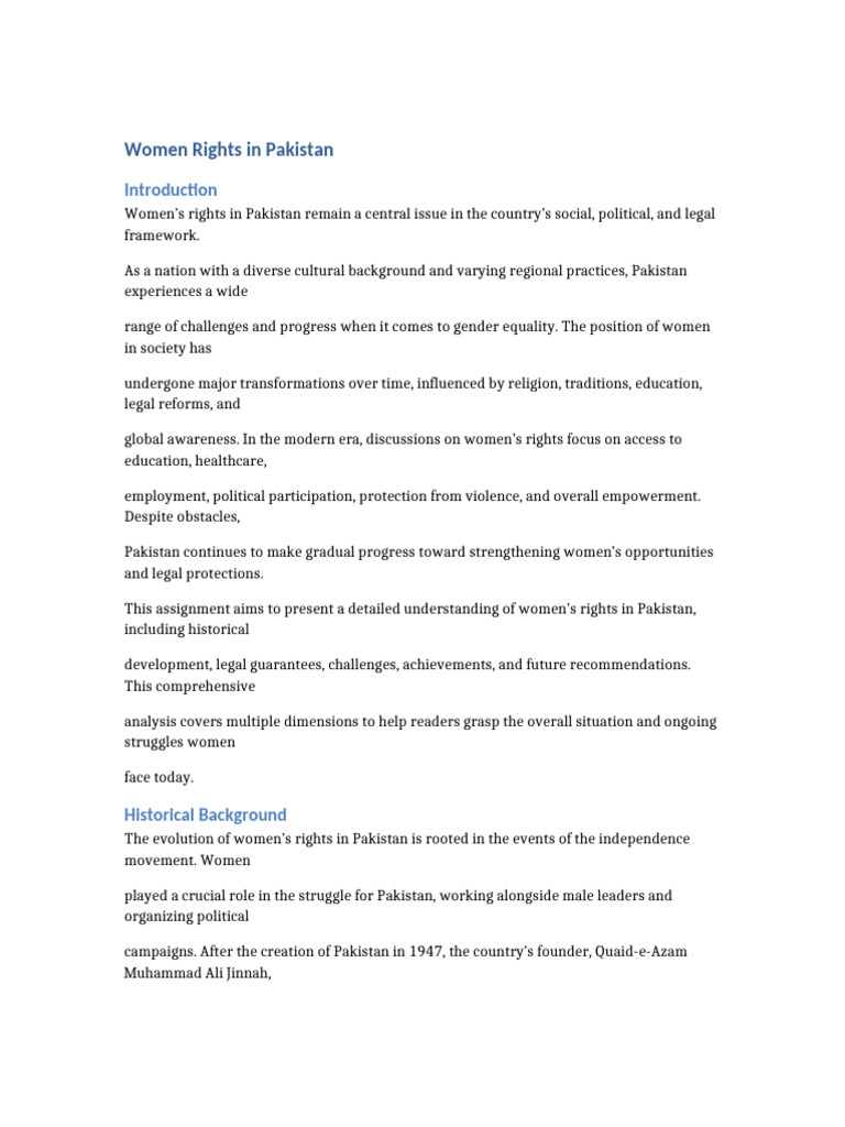 Women Rights in Pakistan 6 Pages Assignment | PDF | Gender Studies ...