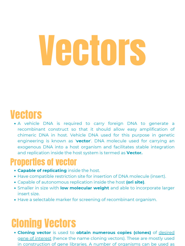 Overview of Genetic Engineering Vectors | PDF | Plasmid | Molecular Cloning