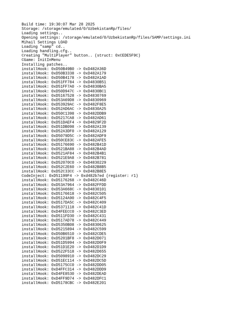 SAMP Game Initialization Log | PDF | Printing | Text