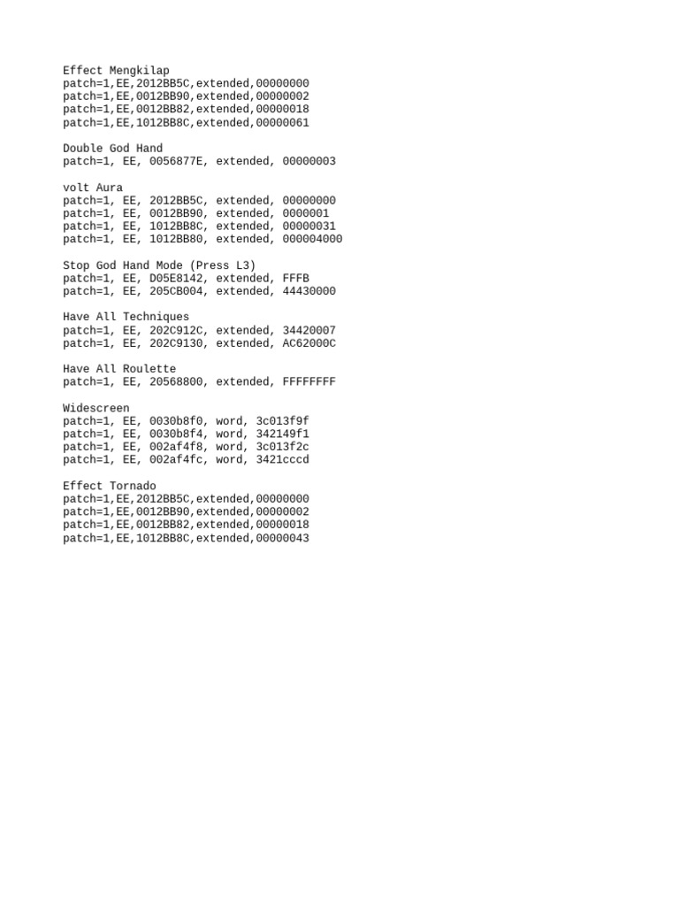 God Hand Game Patch Codes Guide | PDF