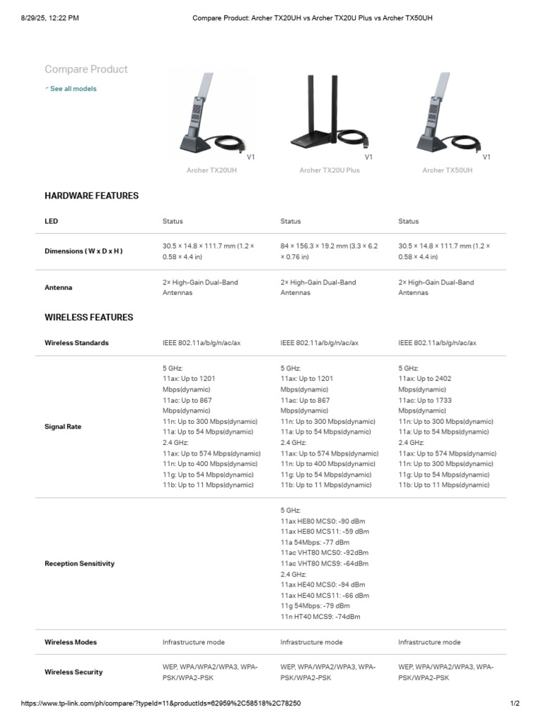 Compare TP-Link USB Adapters | PDF