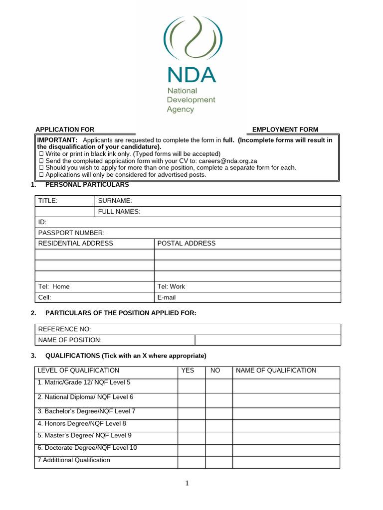 Employment Application Form Template | PDF